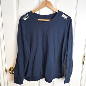 Xhilaration Womens Navy Blue Long Sleeve Soft Sweatshirt Size M Boss Babe Lounge